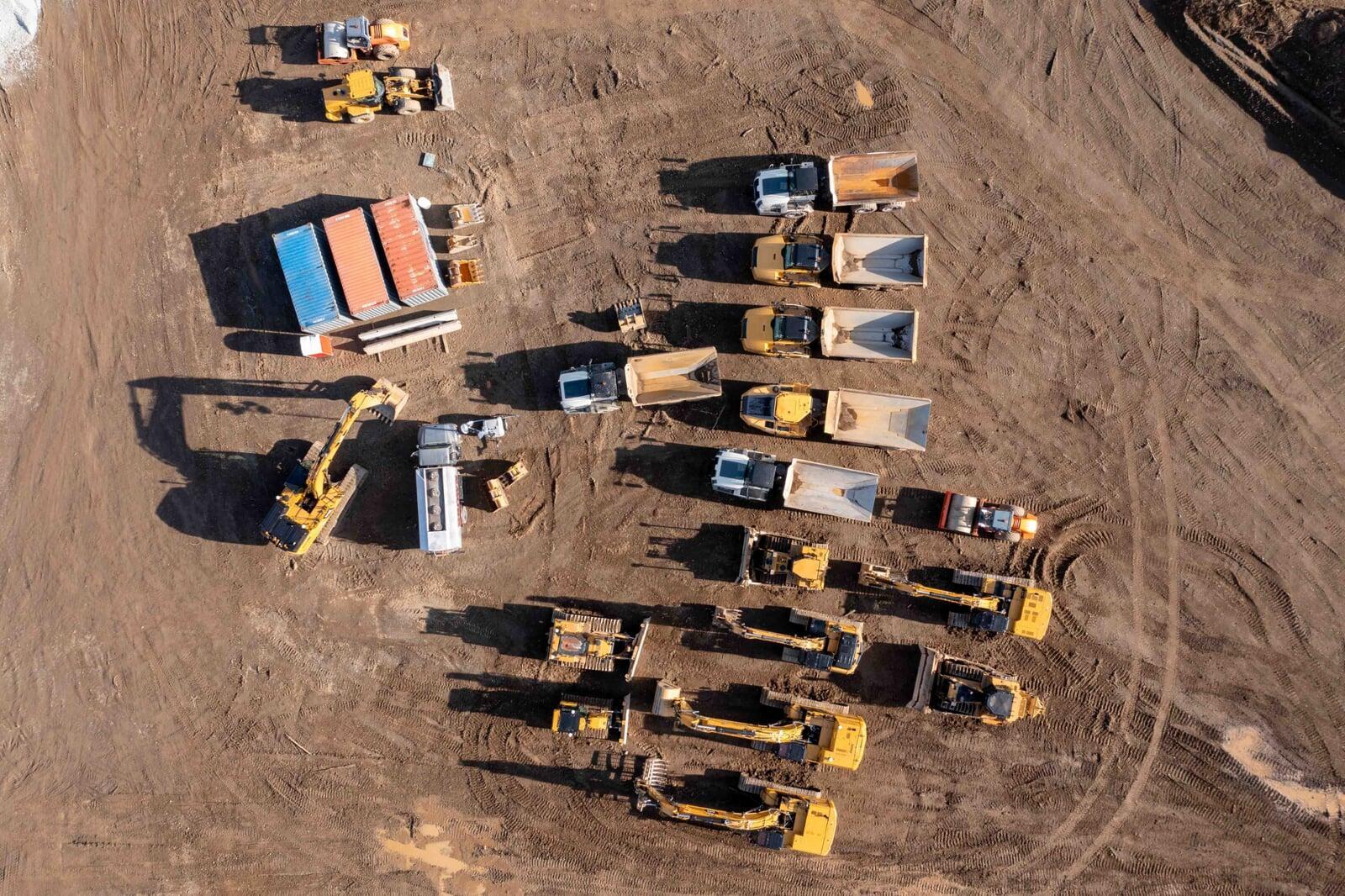 Top down view of construction equipment